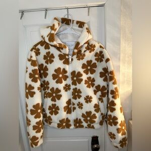 Wild Rose Women’s Floral Puffer Jacket - Brown and White